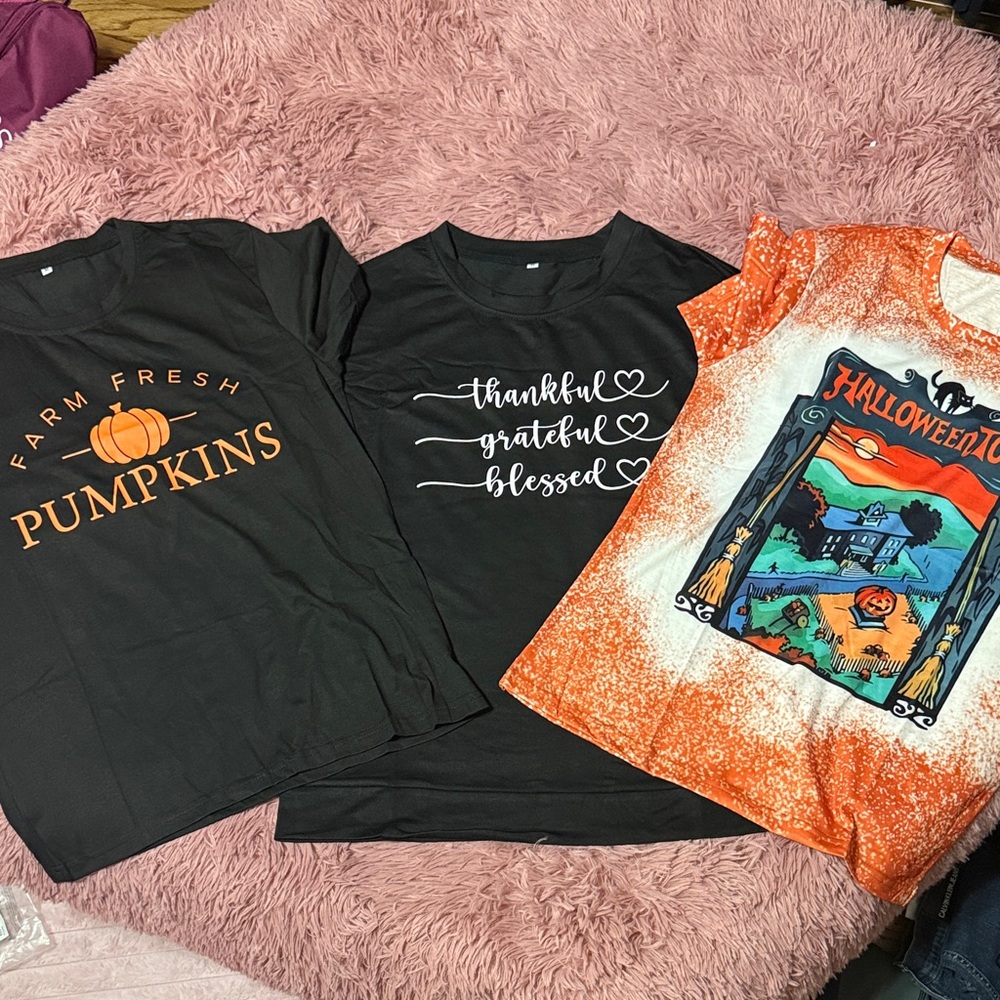 Set of Three Graphic T-Shirts - Black and Orange, Fall, Blessed, Halloween